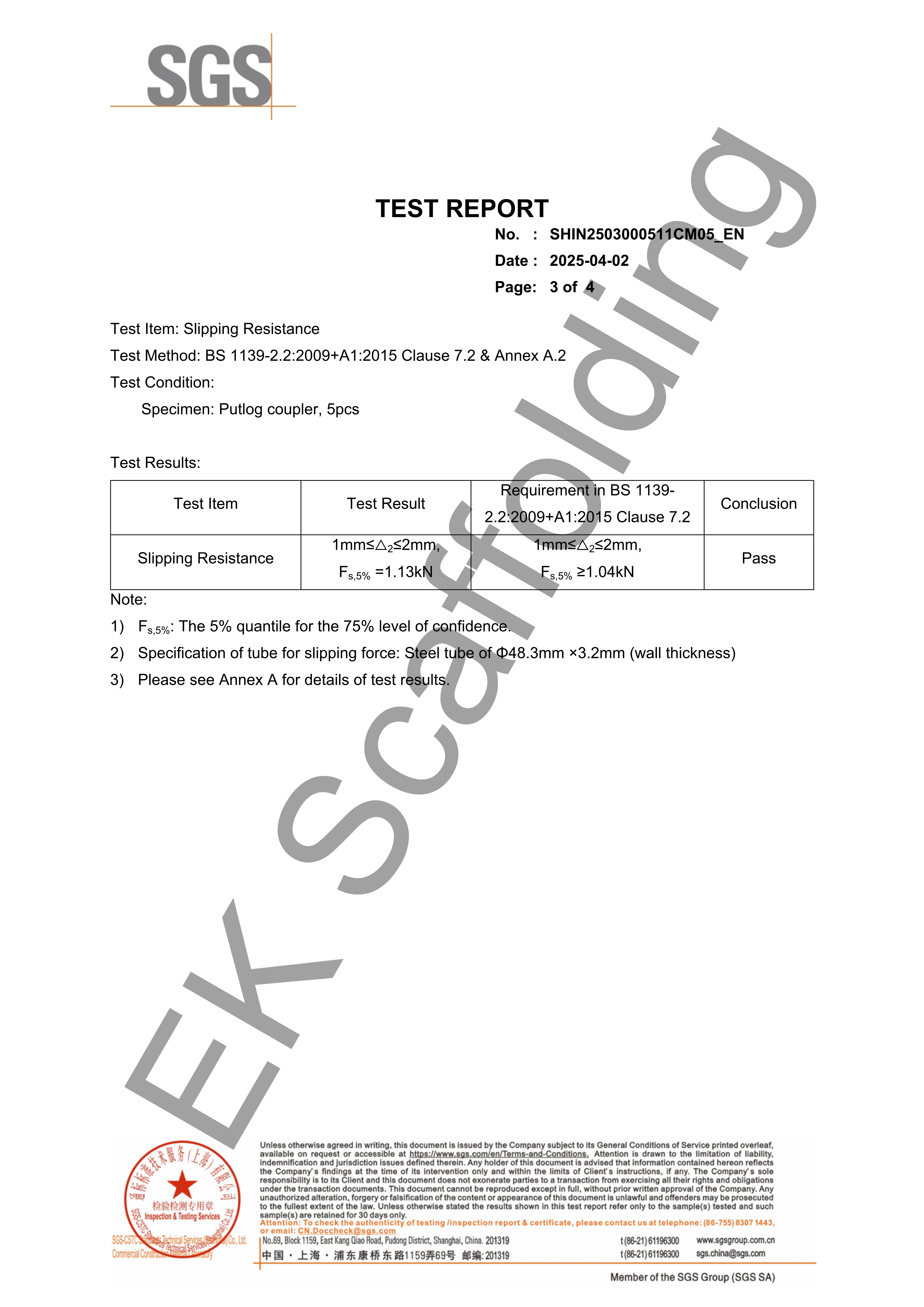 Putlog Coupler SGS есеп 